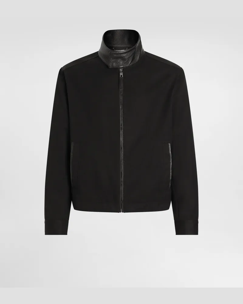 Dolce & Gabbana Jacke Mit Hohem Kragen Aus Leder Und Technischem Gewebe Mit Plakette - Mann Mäntel Und Jacken Schwarz Schwarz