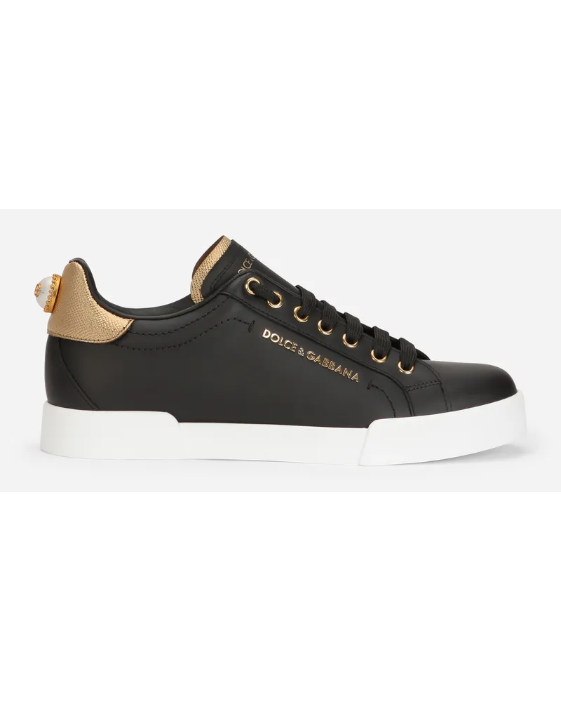 Dolce & Gabbana PORTOFINO SNEAKERS AUS KALBSNAPPALEDER MIT LETTERING Schwarz