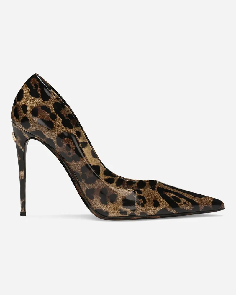 Dolce & Gabbana Pumps Aus Glänzendem Kalbsleder Mit Print - Frau Pumps Und Slingbacks Animalprint Leder Animal-print
