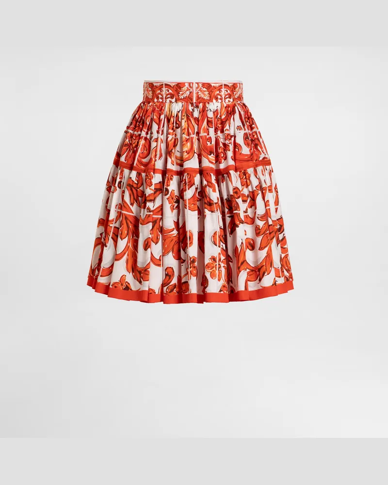 Dolce & Gabbana Kurzer Rock Aus Popeline Mit Majolika-print - Frau Unterwäsche Mehrfarbig Multicolor