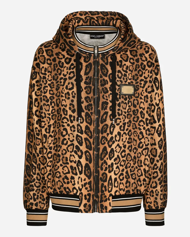 Dolce & Gabbana Kapuzensweatshirt Crespo Im Leoprint Mit Plakette - Mann Sweatshirts Print Print