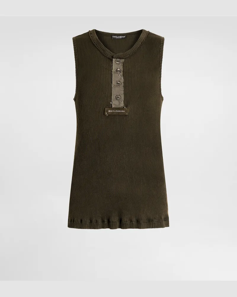 Dolce & Gabbana Ribbed Cotton Tank Top - Mann T-shirts Und Polos Grey Grey