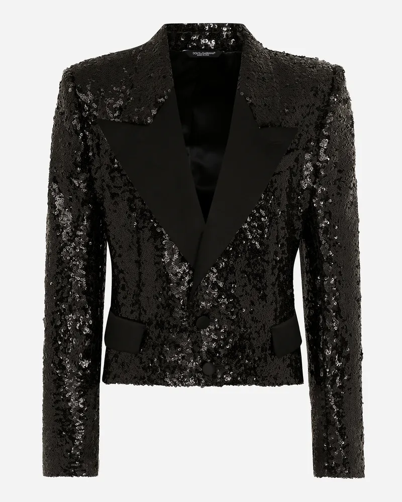 Dolce & Gabbana Einreihige Kurze Jacke Mit Pailletten - Mann Anzüge Und Blazer Schwarz Schwarz