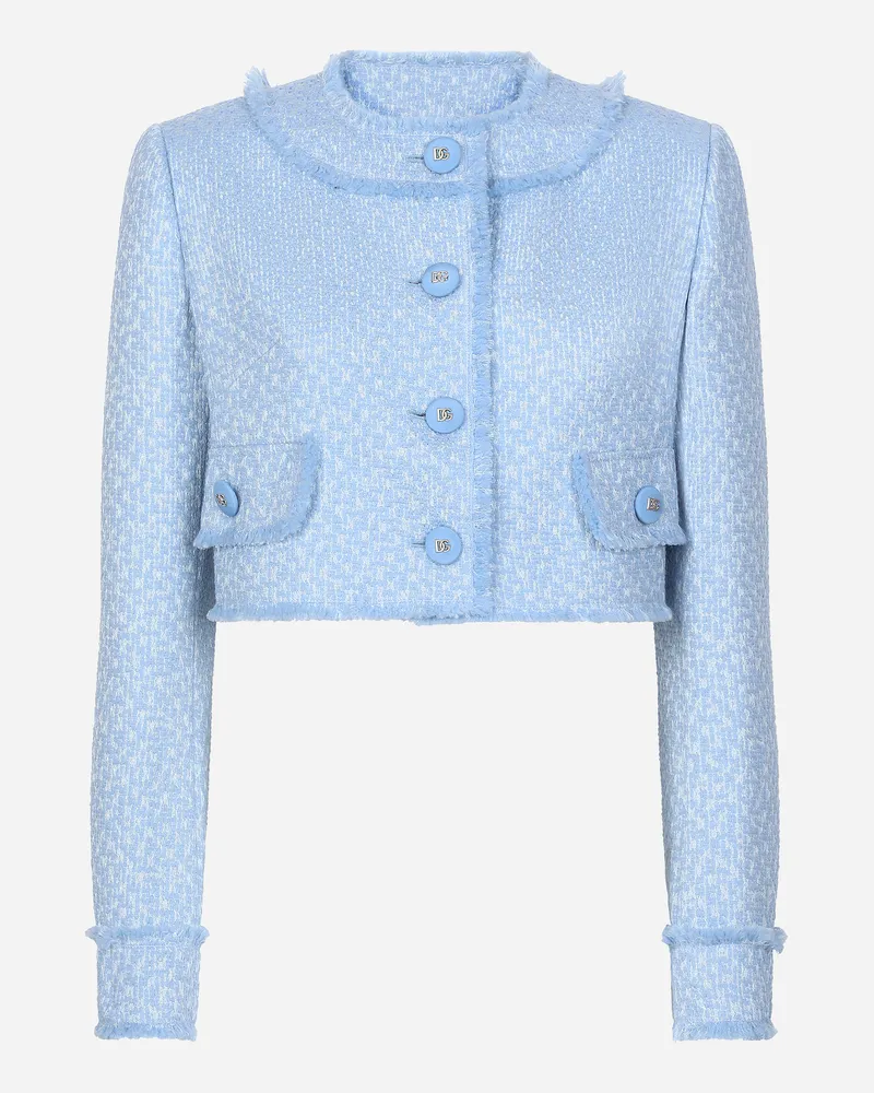 Dolce & Gabbana Kurzjacke Aus Raschel-wolltweed - Frau Mäntel Und Jacken Azurblau Azurblau