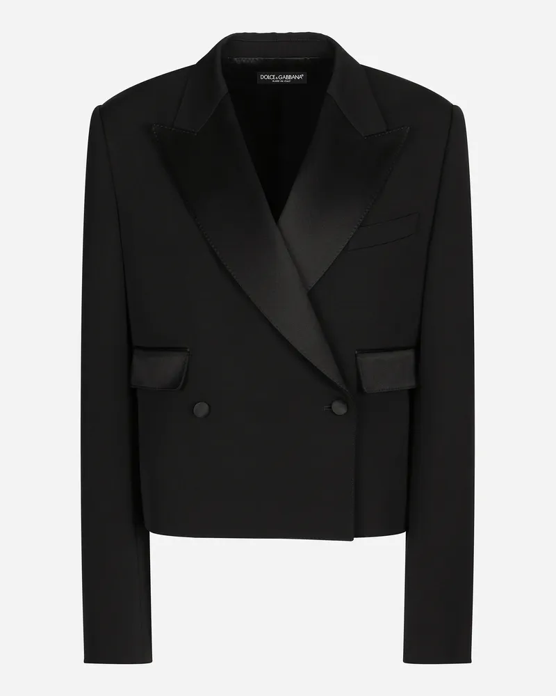 Dolce & Gabbana Kurze Zweireihige Smokingjacke Aus Wollgabardine - Frau Blazer Schwarz Wolle Schwarz