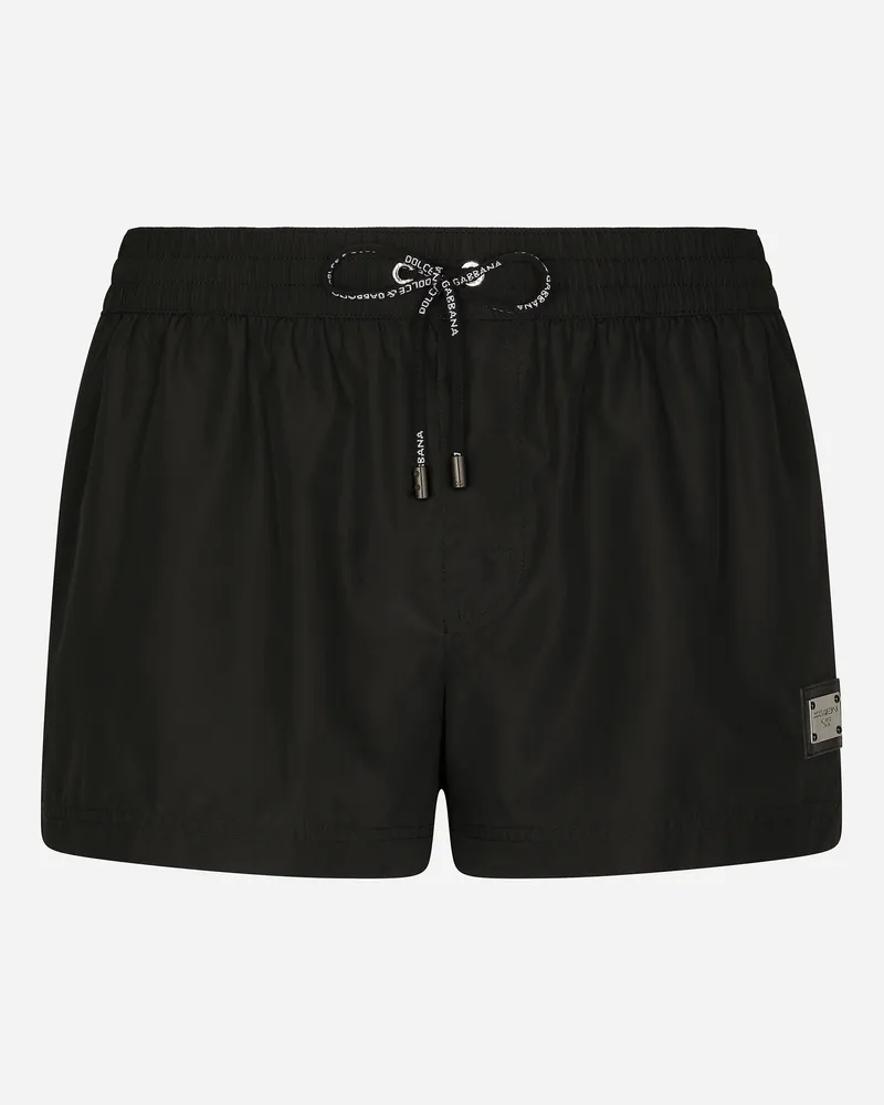 Dolce & Gabbana Short swim trunks with branded tag Schwarz