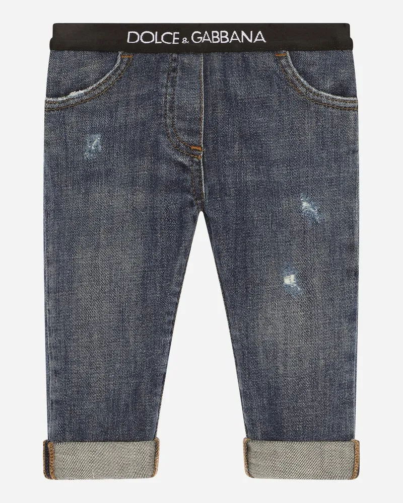 Dolce & Gabbana Jeans Aus Stretchdenim Mit Logo-gummiband - Frau Blau Denim Blau