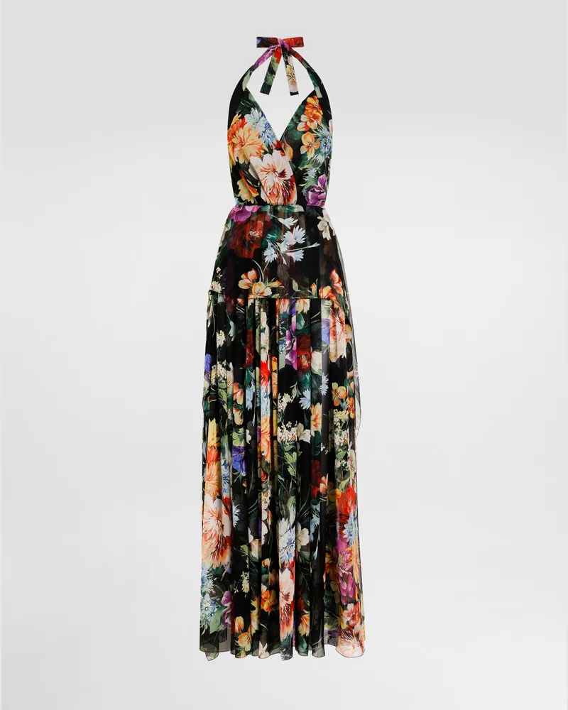 Dolce & Gabbana Langes Kleid Aus Chiffon Mit Blumenbouquet-print - Frau Kleider Drucken Drucken