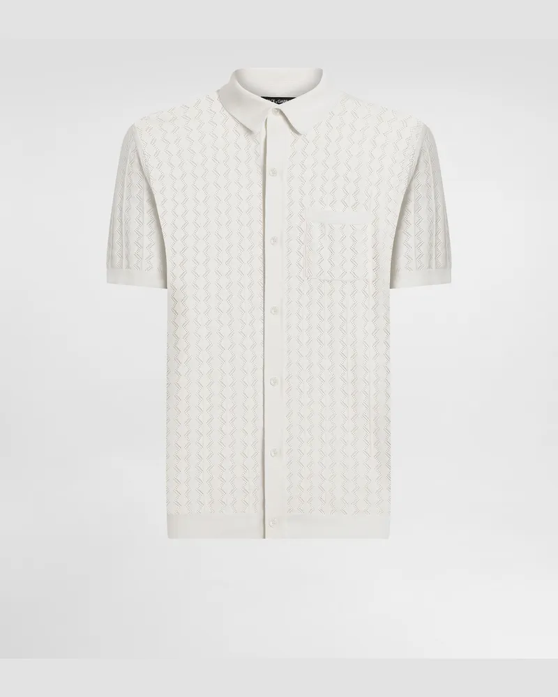 Dolce & Gabbana Kurzarmhemd Aus Baumwollstrick Mit Lochmuster - Mann Strickwaren Wei Weiss
