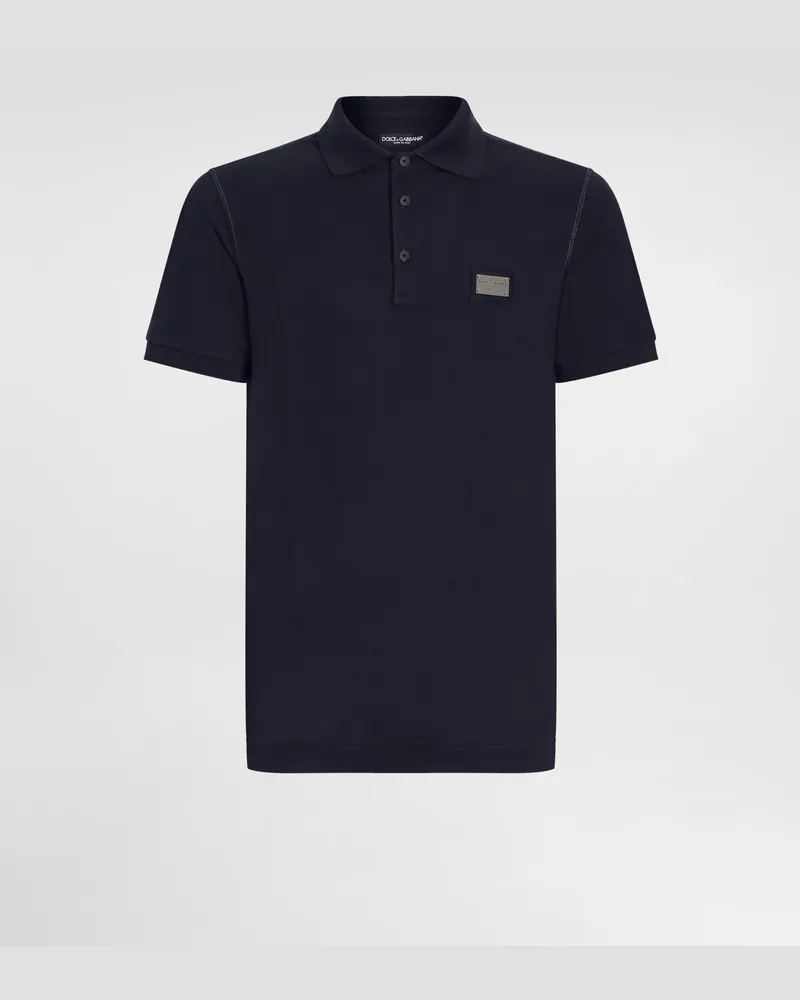 Dolce & Gabbana Poloshirt Baumwollpikee Mit Logoplakette - Mann T-shirts Und Polos Blau Blau