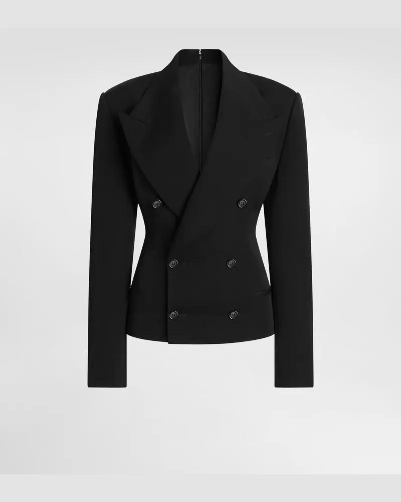 Dolce & Gabbana Double-breasted Jacket In Wool Gabardine - Frau Blazer Schwarz Wolle Schwarz