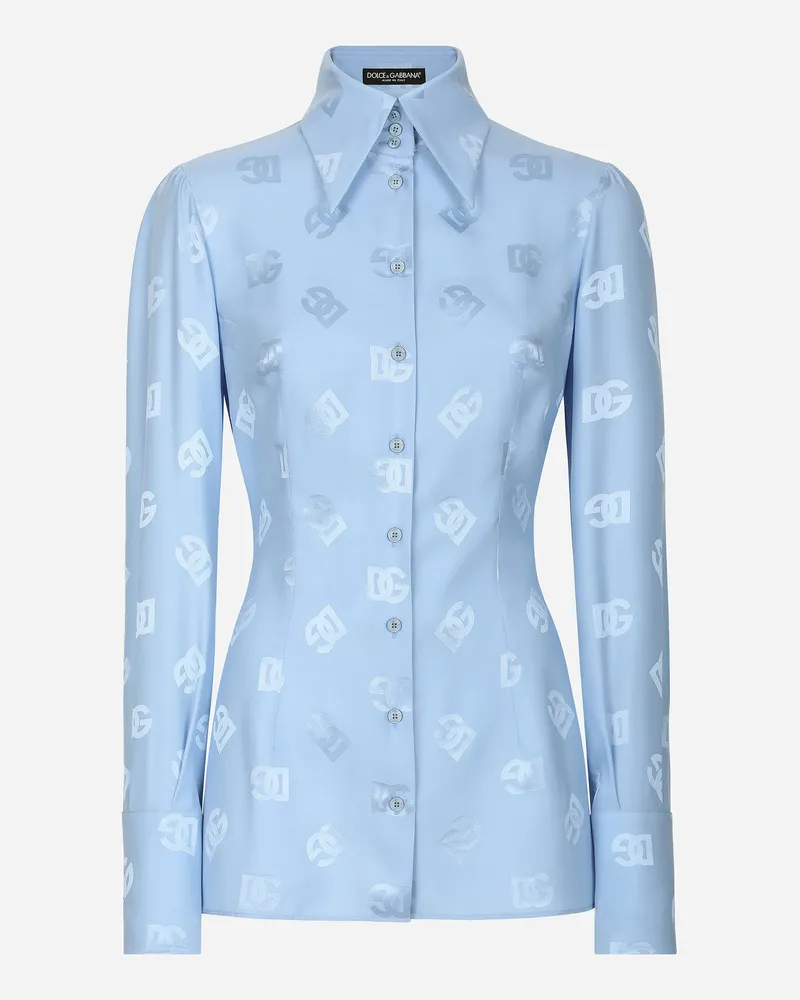 Dolce & Gabbana Bluse Aus Seidenjacquard Dg-logo Allover - Frau Blusen Und Tops Azurblau Azurblau