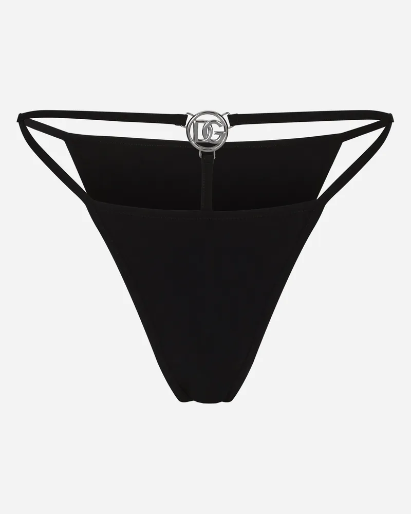 Dolce & Gabbana Bikinislip Mit Cut-out Und Dg-logo - Frau Bademode Schwarz Jersey Schwarz