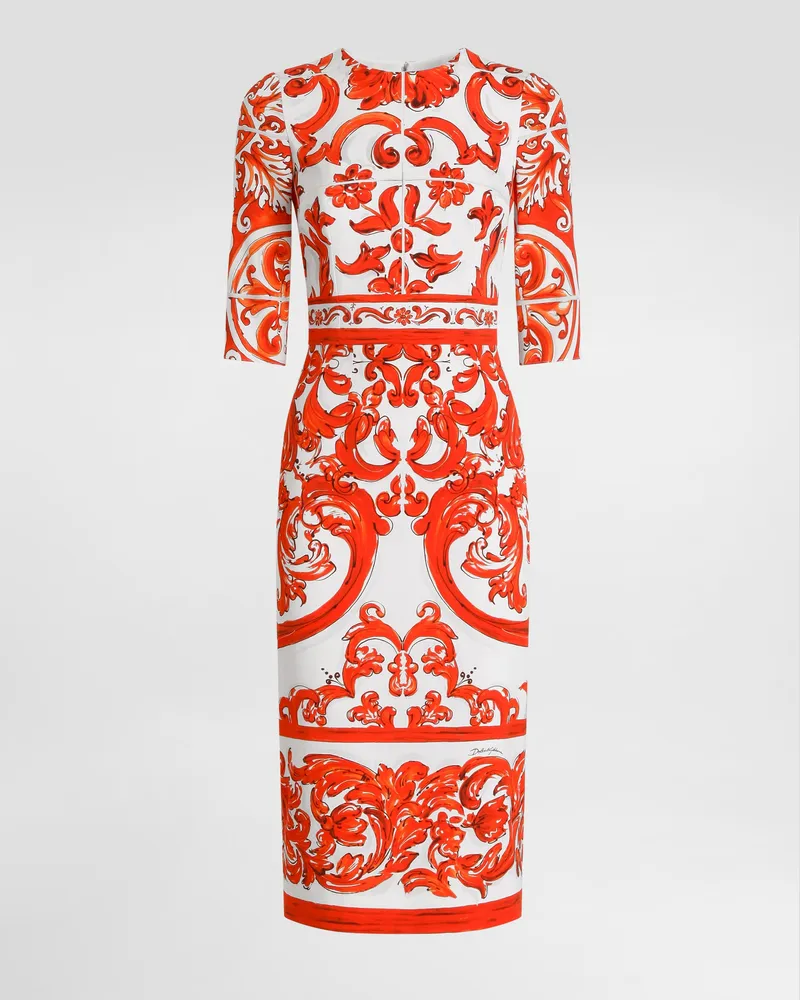 Dolce & Gabbana Kleid Aus Charmeuse Mit Majolika-print - Frau Kleider Mehrfarbig Multicolor