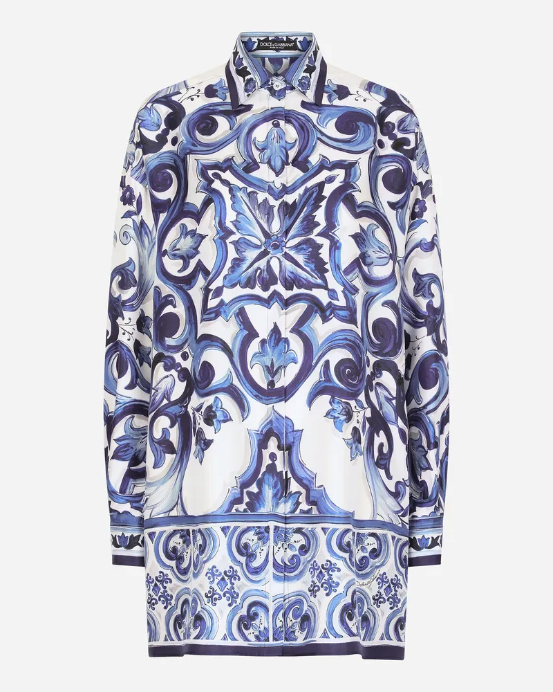 Dolce & Gabbana Bluse Aus Seidentwill Majolika-print - Frau Blusen Und Tops Blau Mehrfarbig