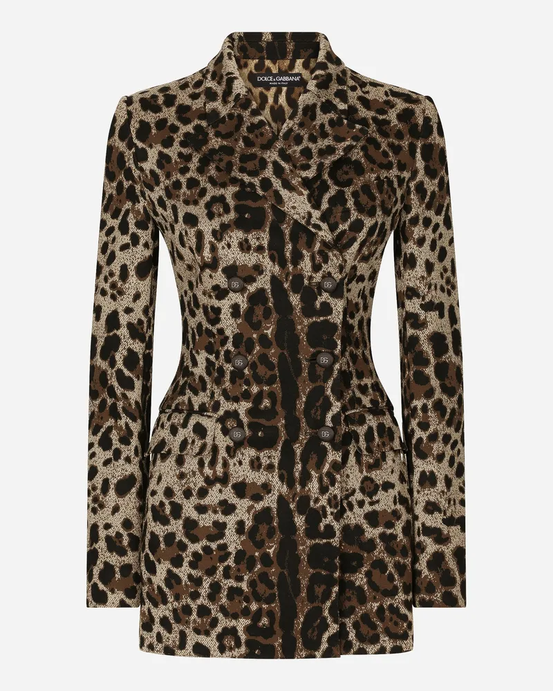 Dolce & Gabbana Zweireihige Turlington-jacke Aus Wolljacquard Mit Leomuster - Frau Blazer Mehrfarbig Viskose Mehrfarbig