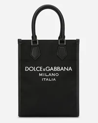 Dolce & Gabbana Kleine Tasche aus Nylon mit gummiertem Logo Schwarz