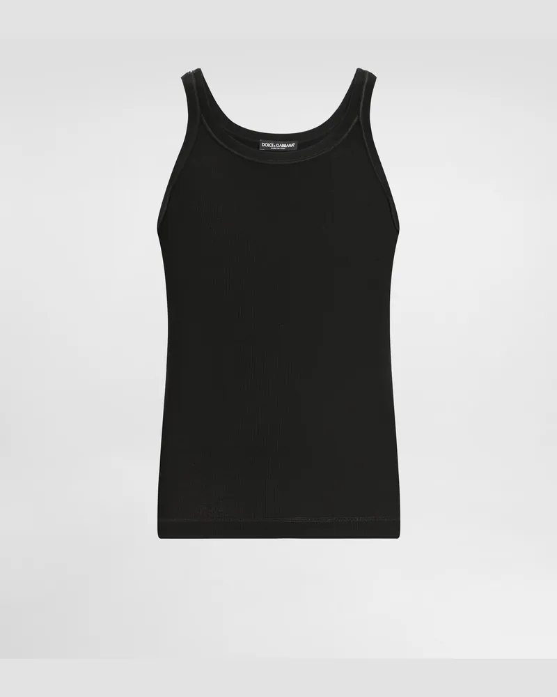 Dolce & Gabbana Geripptes Tanktop Aus Gewaschener Baumwolle - Mann T-shirts Und Polos Schwarz Schwarz