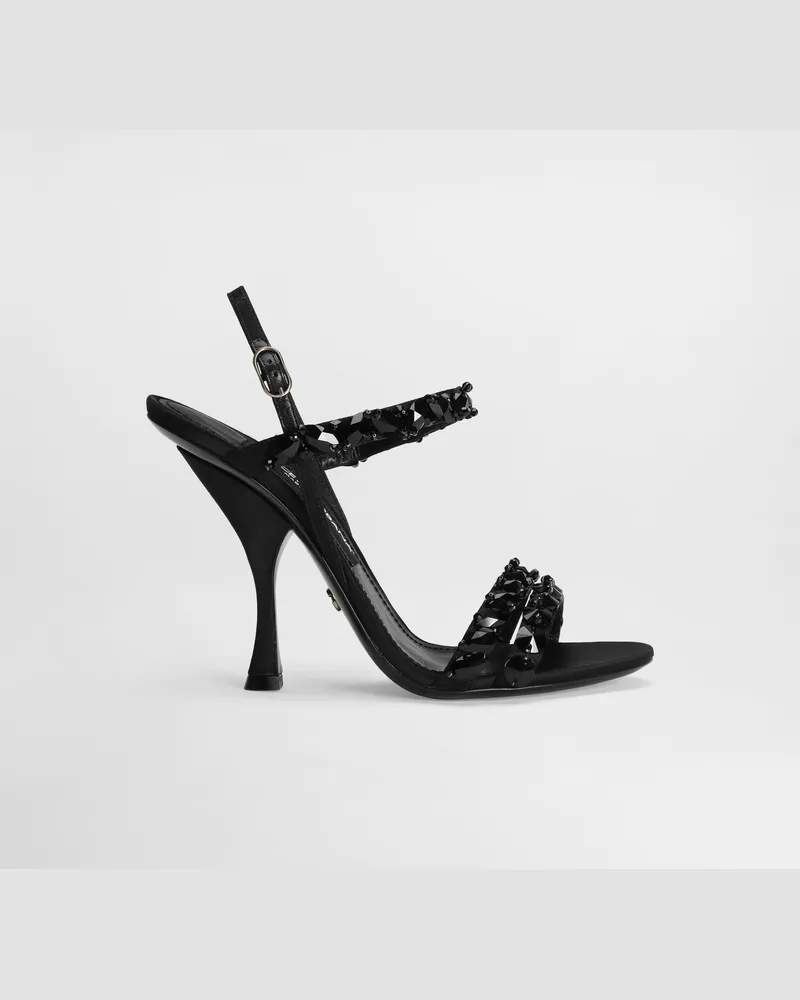 Dolce & Gabbana Sandals With Rhinestone Embroidery - Frau Sandalen Und Wedges Schwarz Multicolor