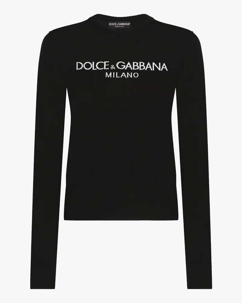 Dolce & Gabbana Wollpullover Mit Intarsienlogo - Frau Strickwaren Schwarz Schwarz