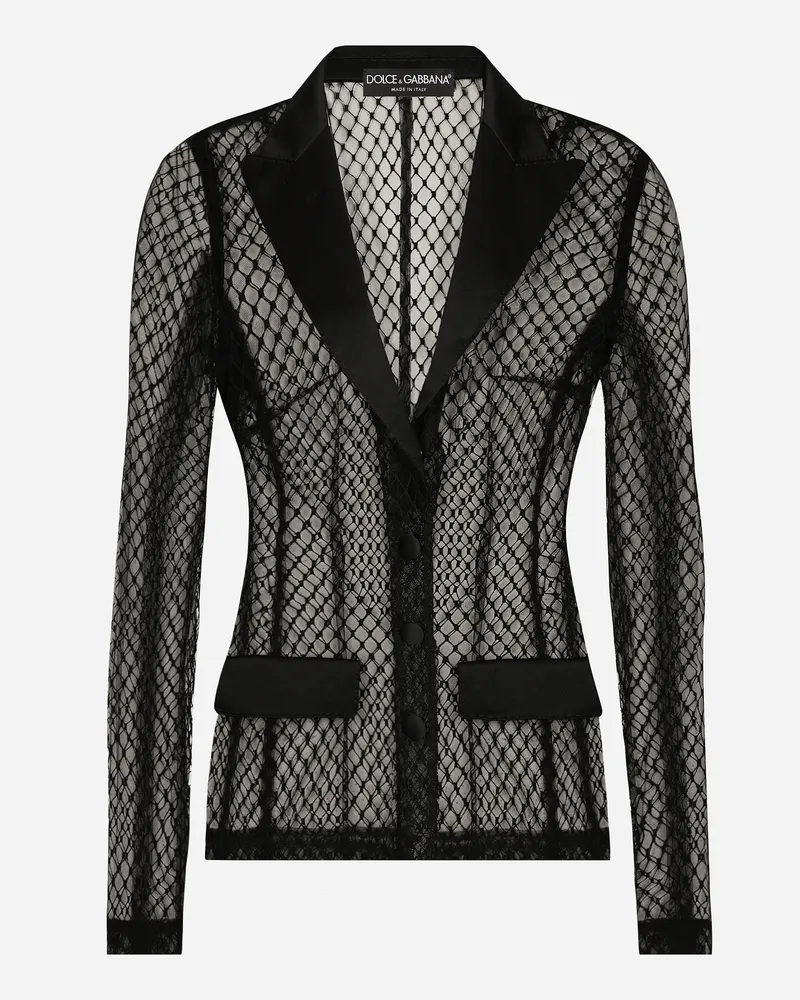 Dolce & Gabbana Einreihige Smokingjacke Dolce Aus Netzgewebe - Frau Blazer Schwarz Schwarz