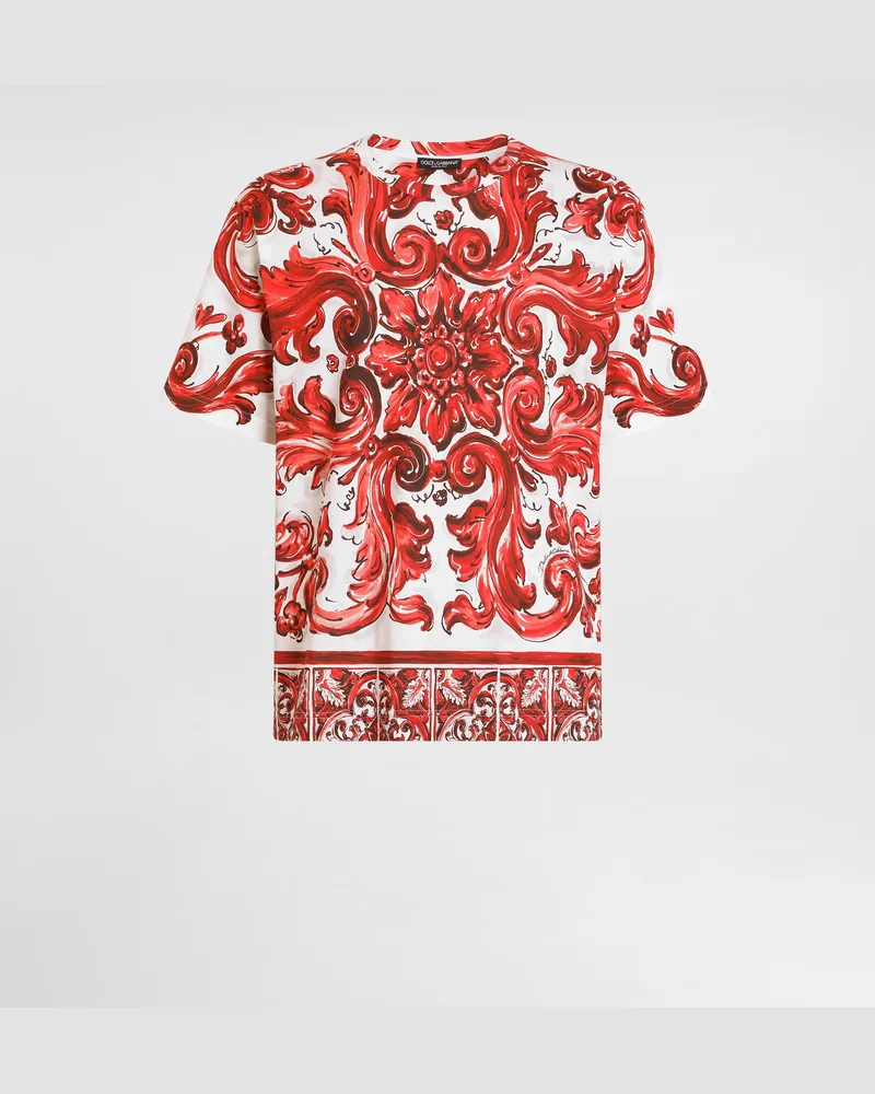 Dolce & Gabbana T-shirt Aus Baumwolle Mit Majolika-print - Mann T-shirts Und Polos Multicolor Multicolor
