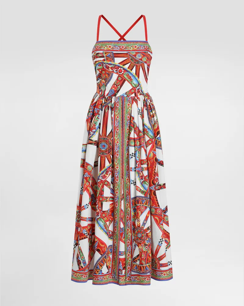 Dolce & Gabbana Kurzes Kleid Aus Popeline Mit Carretto-print - Frau Kleider Mehrfarbig Mehrfarbig