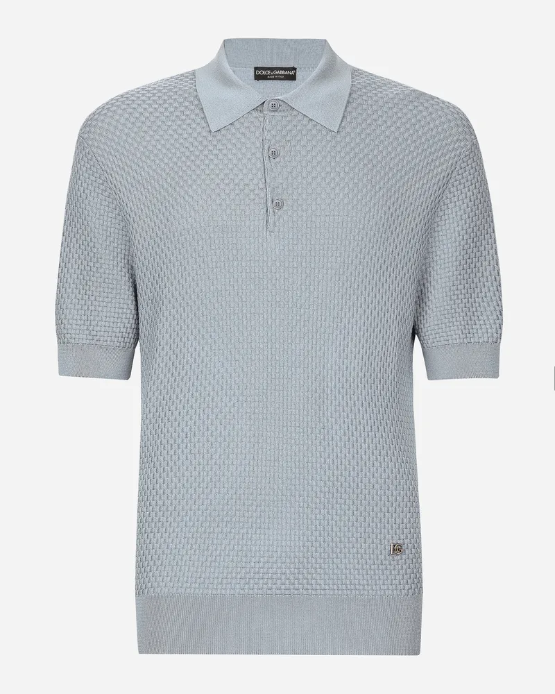 Dolce & Gabbana Poloshirt Baumwollstretch Mit Dg-hardware - Mann Strickwaren Hellblau Azurblau
