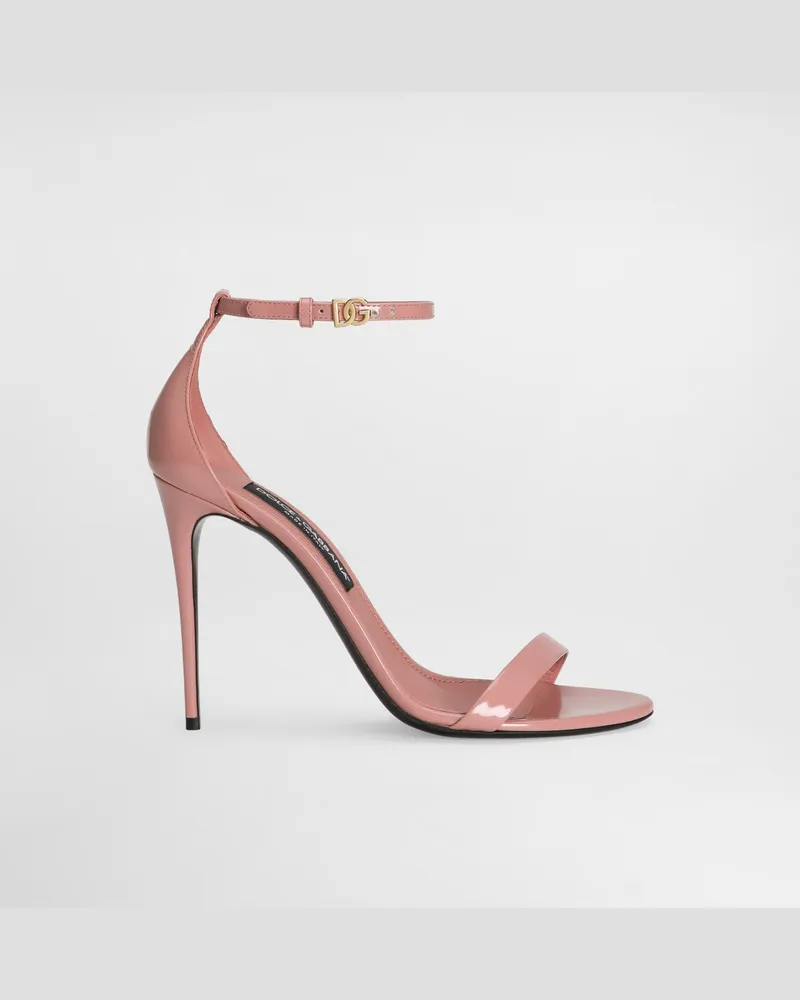 Dolce & Gabbana Sandalette Aus Glänzendem Kalbsleder - Frau Sandalen Und Wedges Rosa Leder Rosa