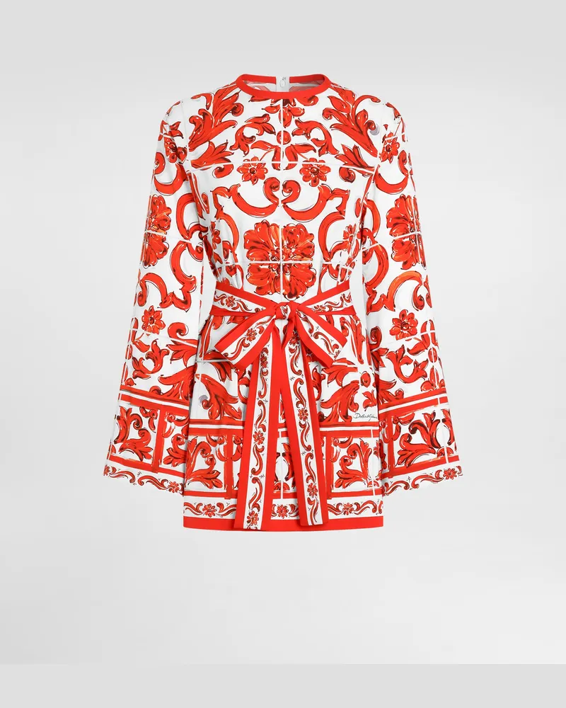 Dolce & Gabbana Hemd Aus Charmeuse Mit Majolika-print - Frau Blusen Und Tops Mehrfarbig Mehrfarbig