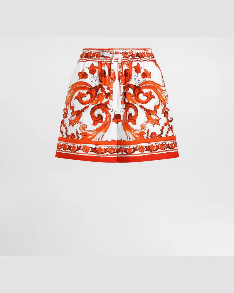 Dolce & Gabbana Bermuda-shorts Aus Popeline Mit Majolika-print - Frau Hosen Und Shorts Mehrfarbig Mehrfarbig