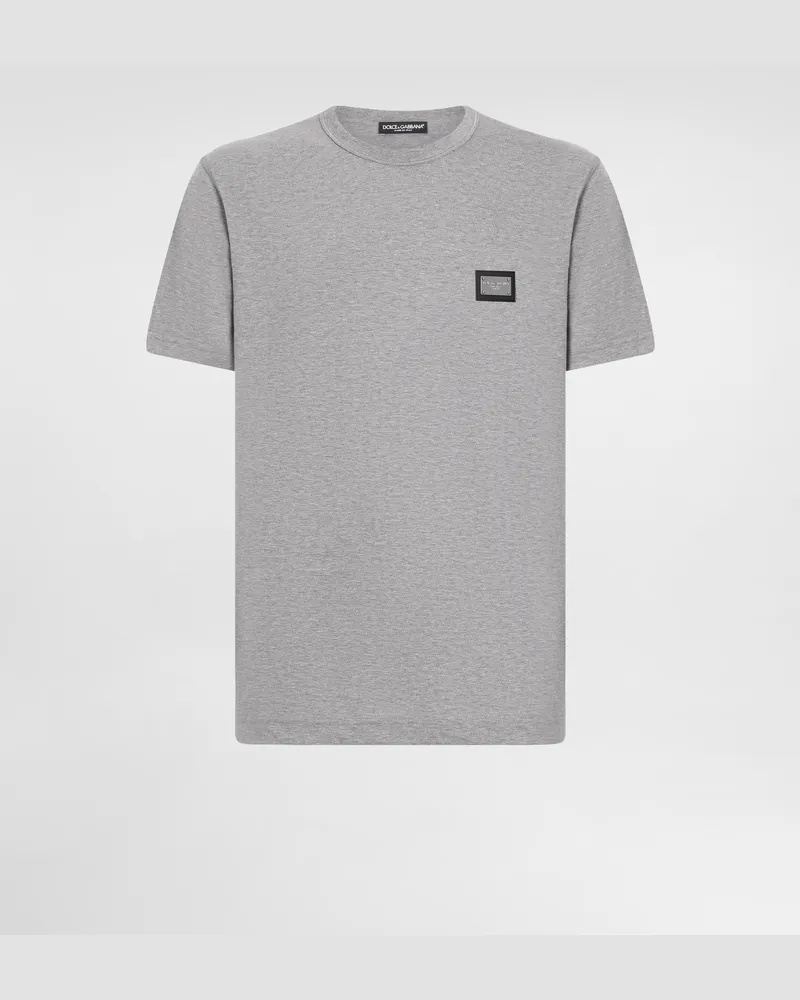 Dolce & Gabbana Baumwoll-t-shirt Mit Logoplakette - Mann T-shirts Und Polos Grau Baumwolle Grau