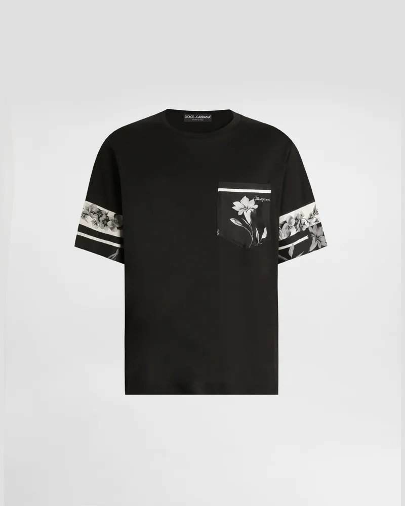 Dolce & Gabbana Cotton And Silk T-shirt With Print - Mann T-shirts Und Polos Schwarz Black