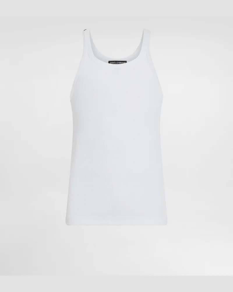 Dolce & Gabbana Geripptes Tanktop Aus Gewaschener Baumwolle - Mann T-shirts Und Polos Wei Weiss
