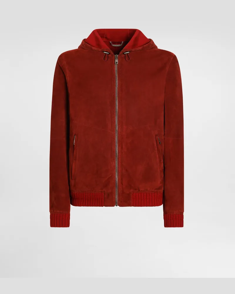 Dolce & Gabbana Jacke Aus Wildleder Mit Kapuze Und Strickdetails - Mann Mäntel Und Jacken Bordeaux Bordeaux
