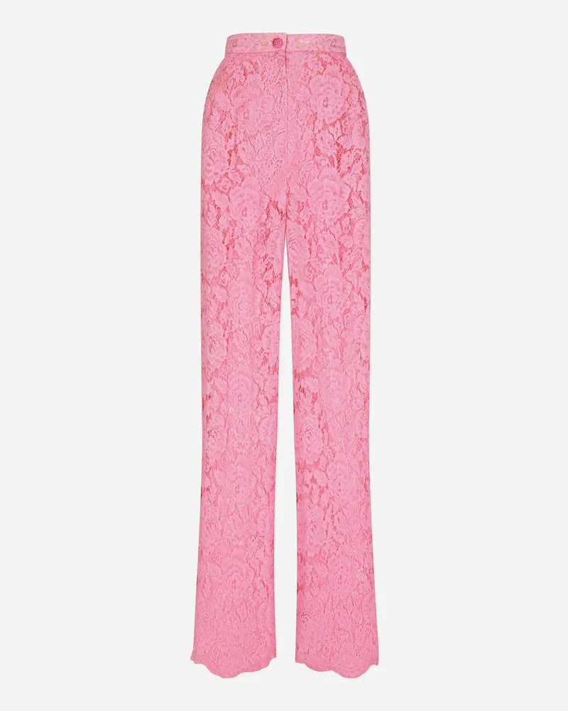 Dolce & Gabbana Ausgestellte Hose Aus Elastischer Spitze Mit Logo - Frau Hosen Und Shorts Rosa Spitze Rosa