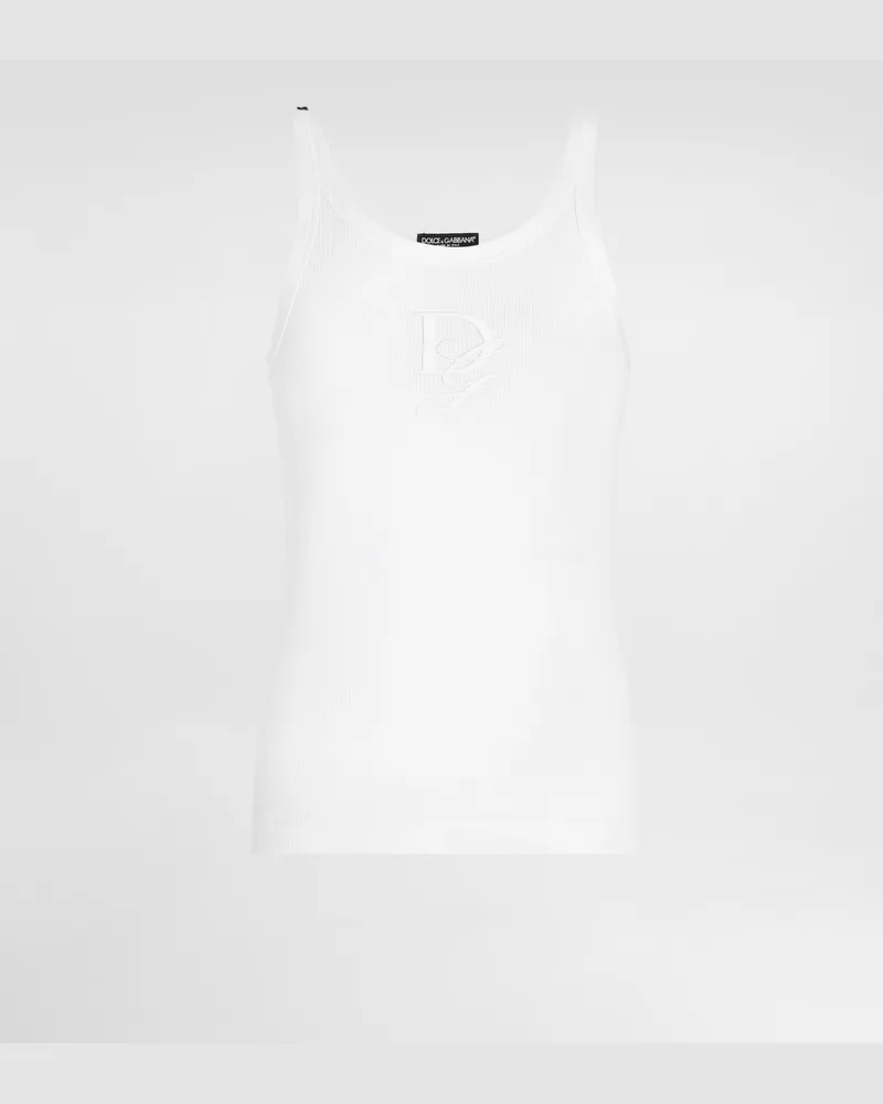 Dolce & Gabbana Geripptes Tanktop Slim Mit Logostickerei - Mann T-shirts Und Polos Wei Weiss