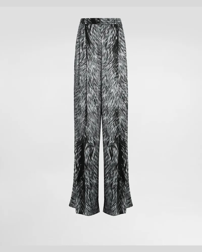 Dolce & Gabbana Pyjamahose Aus Seidensatin Fellprint - Frau Hosen Und Shorts Grau Grau