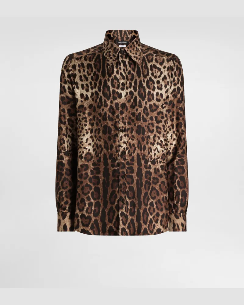 Dolce & Gabbana Leopard-print Gold Twill Shirt - Mann Hemden Animalprint Print