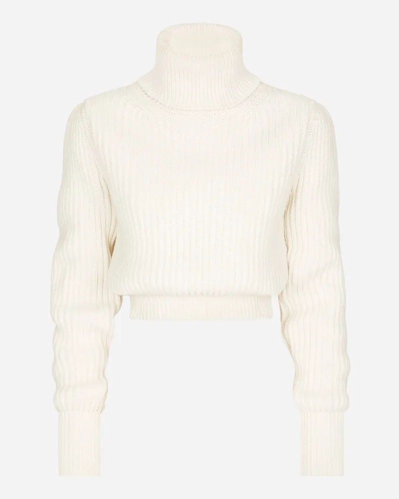 Dolce & Gabbana Rollkragenpullover Mit Patentmuster Aus Wolle Mit Dg-logo - Frau Strickwaren Wei� Wolle Weiss