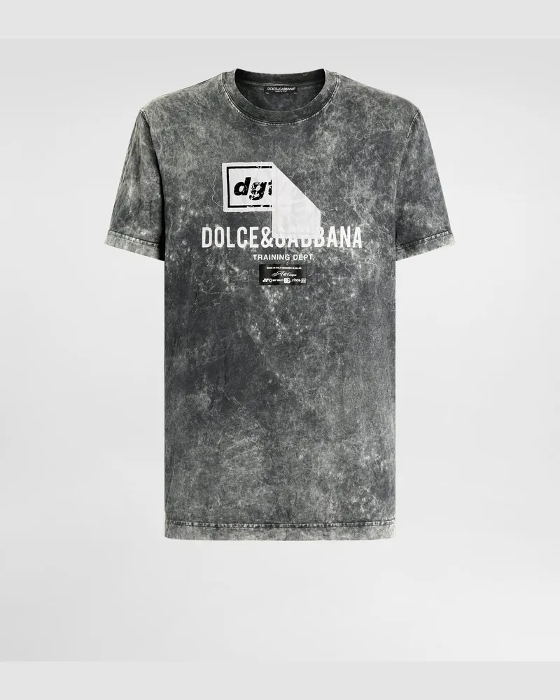 Dolce & Gabbana Marble-effect Cotton T-shirt With Print - Mann T-shirts Und Polos Schwarz Black