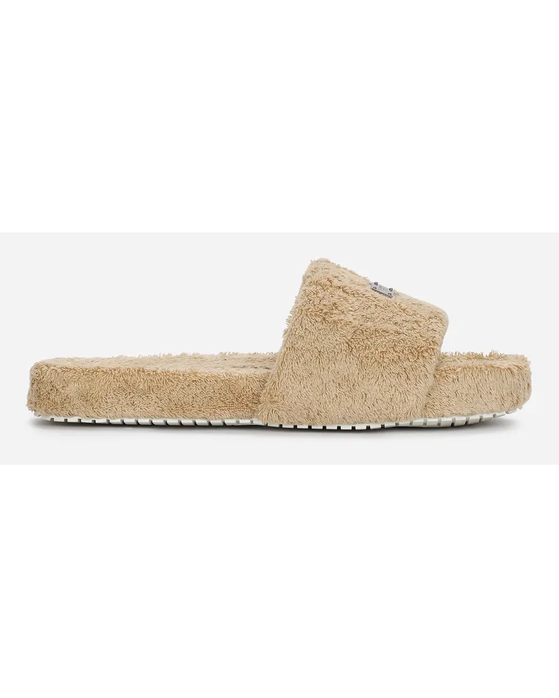 Dolce & Gabbana Pantolette aus Frottee mit Logoplakette Beige