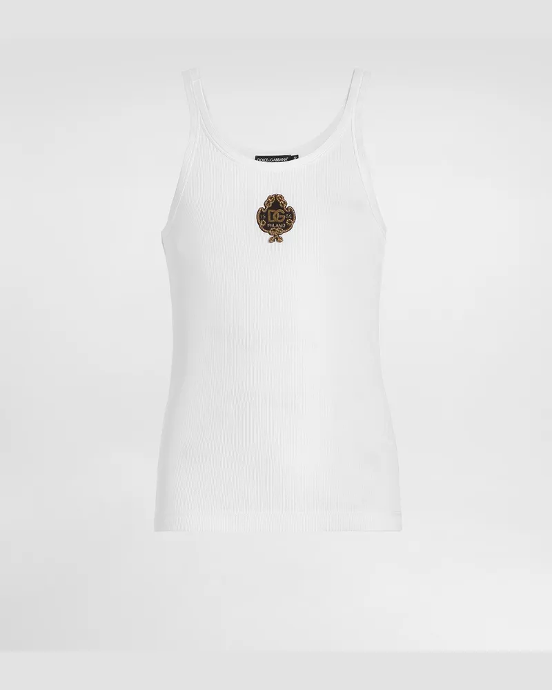 Dolce & Gabbana Tanktop Aus Rippjersey Mit Patch - Mann Collection Wei White