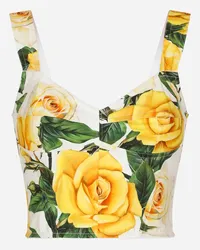 Dolce & Gabbana Bustier-Top aus Baumwolle Gelbe-Rosen-Print Drucken