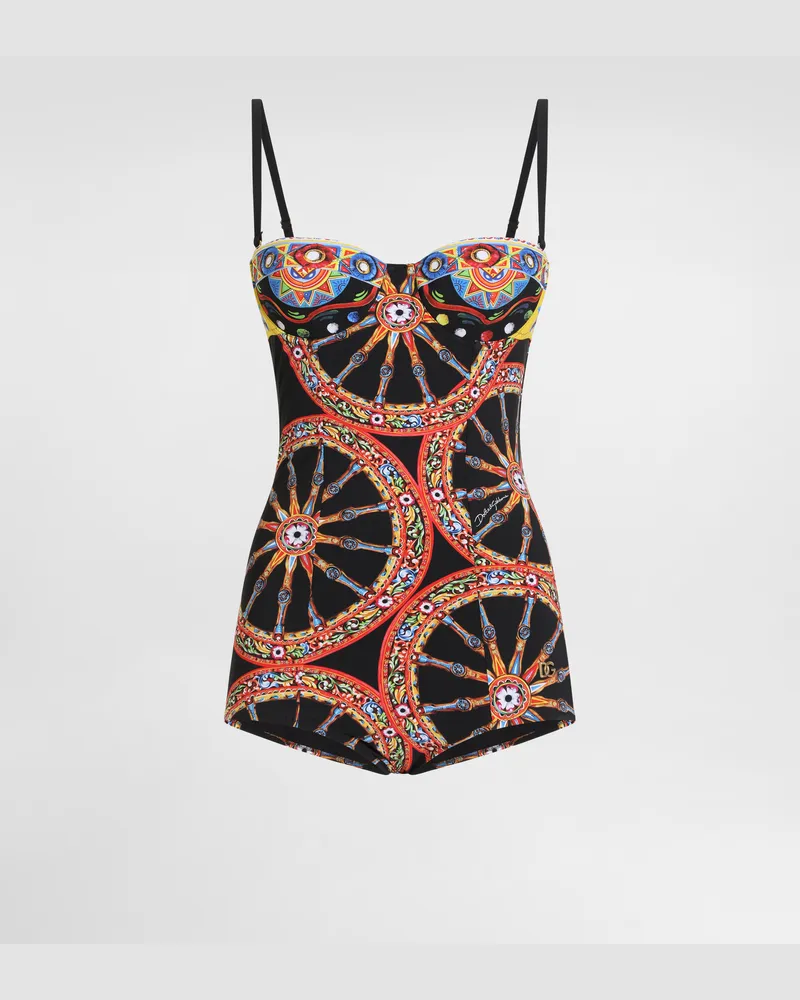 Dolce & Gabbana Badeanzug Mit Balconette-ausschnitt In Carretto-print - Frau Bademode Mehrfarbig Mehrfarbig