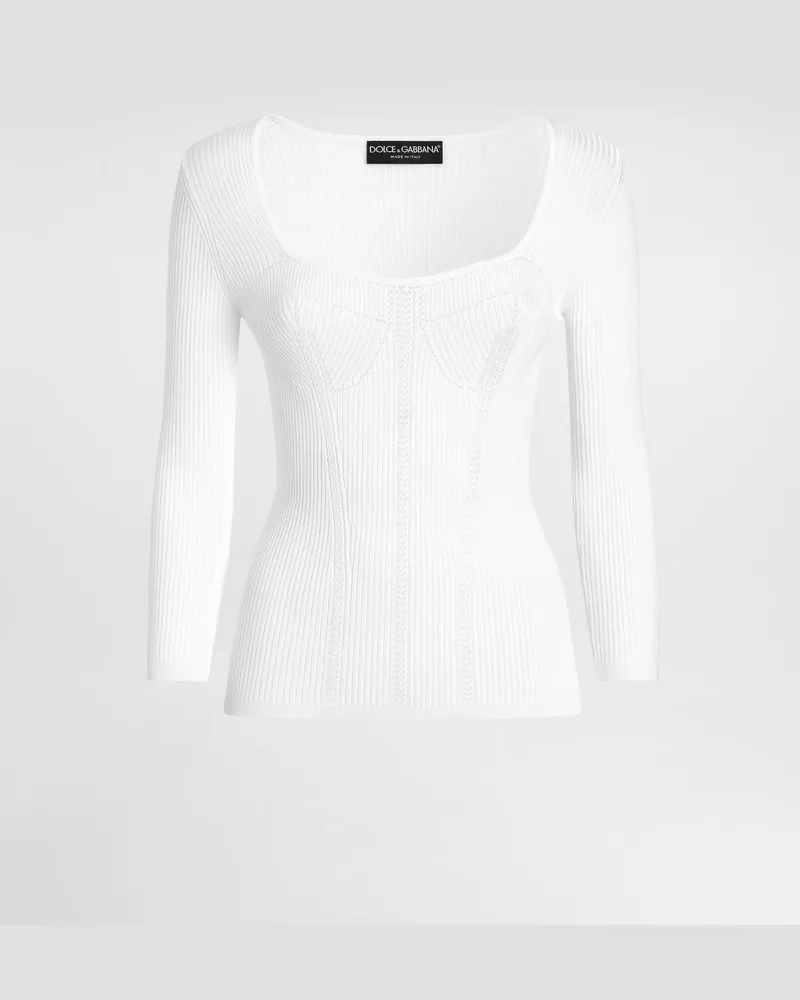Dolce & Gabbana Pullover Aus Viskose In Rippstrick - Frau Strickwaren Wei White