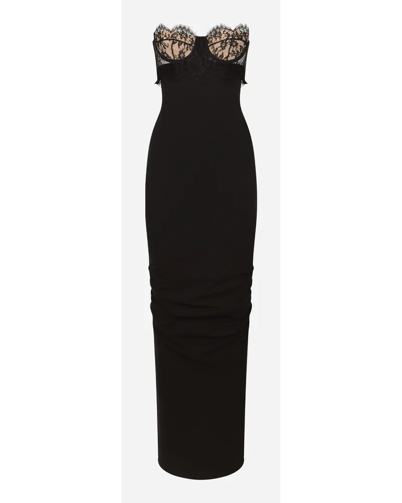 Dolce & Gabbana Langes Jerseykleid aus Milano Ripp mit Bustier Schwarz