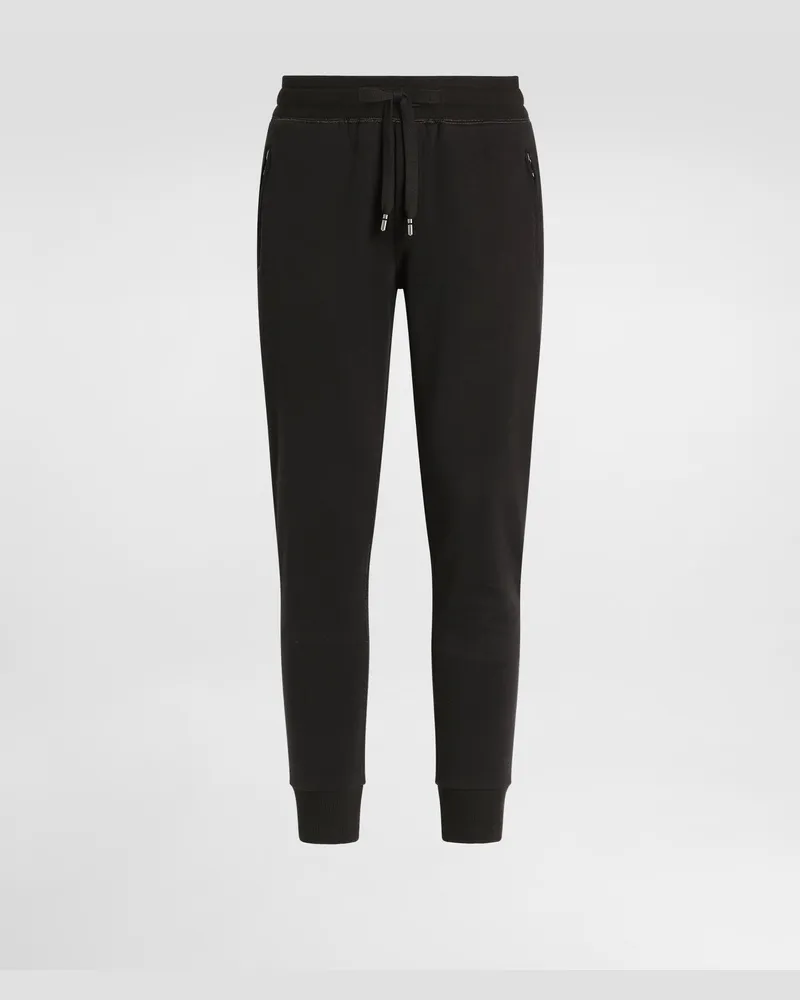 Dolce & Gabbana Jogginghose Aus Jersey Mit Logoplakette - Mann Hosen Und Shorts Schwarz Baumwolle Schwarz