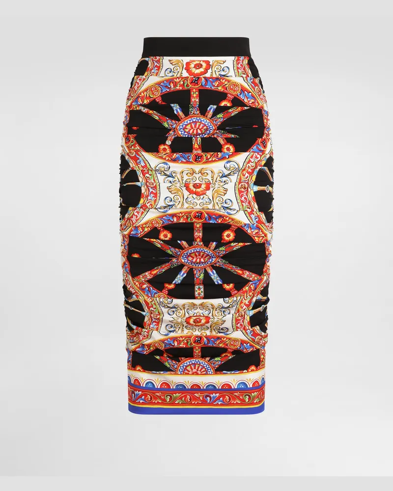 Dolce & Gabbana Midi-rock Aus Charmeuse Mit Carretto-print - Frau Röcke Mehrfarbig Multicolor