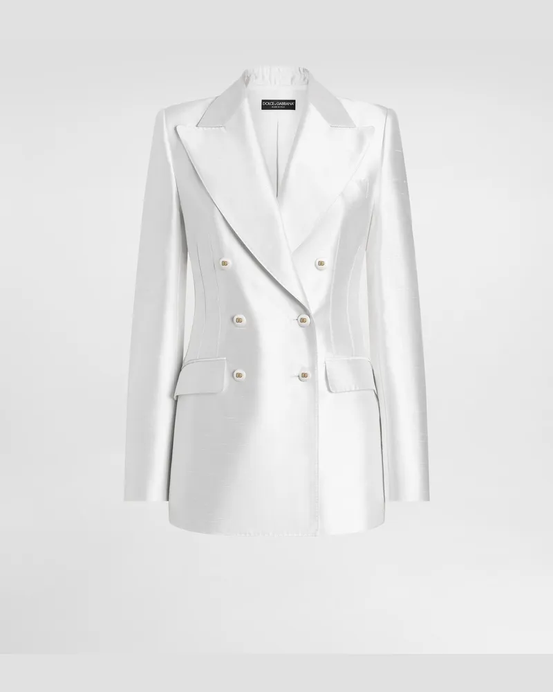 Dolce & Gabbana Zweireihige Jacke Aus Seide - Frau Blazer Wei Weiss